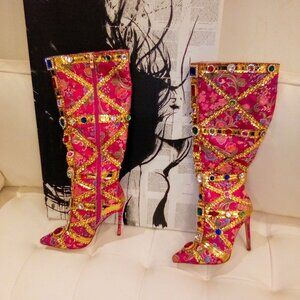 Princess Pink Jacquard Floral Boots